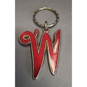 Metal Key Chain Ring The Capital Letter W Frame Sparkle Red Inset 2.5 in